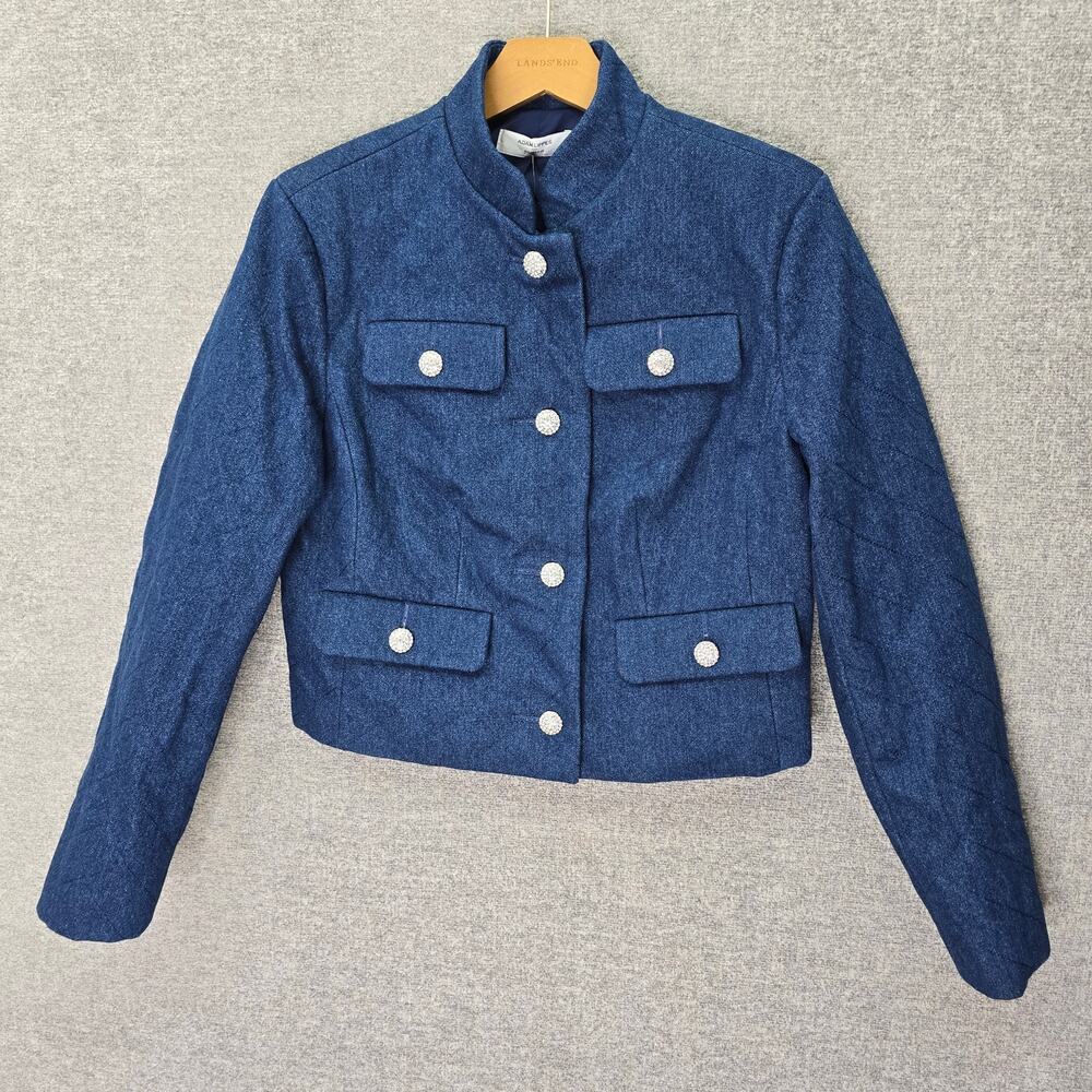 ADAM LIPPES RTR DENIM QUILTED CROP JACKET, SIZE XS